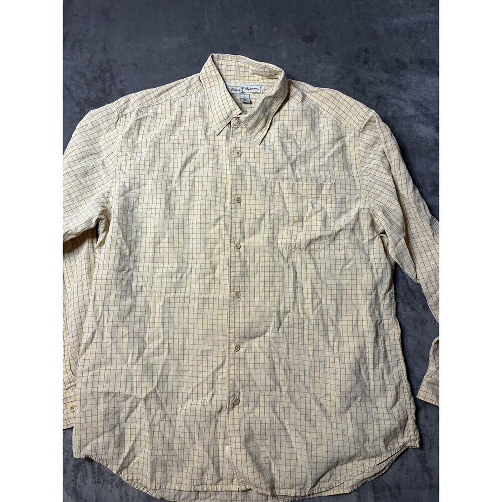 Tommy Bahama Shirt Mens Large Yellow Plaid‎ Button Up Long Sleeve Casual